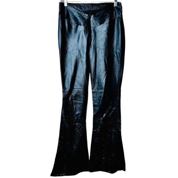 AOC Absence of Color Black Genuine Leather Pants Low Rise Flared Laser Cut 6 - Picture 2 of 15